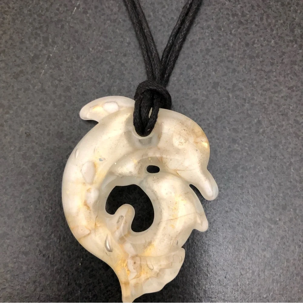 Intertwined Dolphin Pendant Necklace with Black Chord Cream - Picture 3 of 6